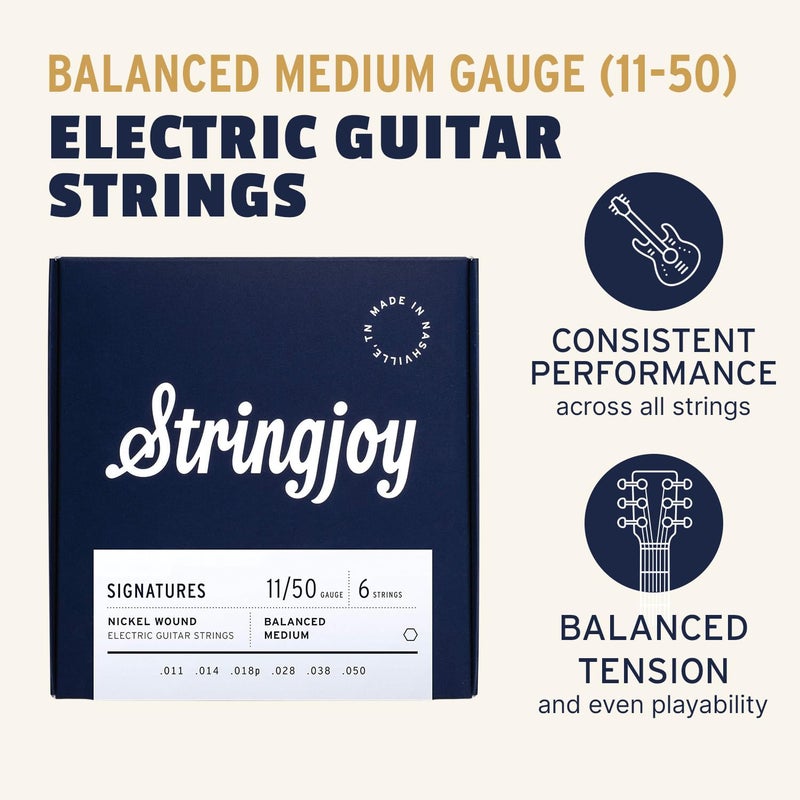 Stringjoy BAL11 Signature Electric Nickel Wound Guitar Strings, 11-50 Balanced Medium Gauge, Guitar Strings for Enhanced Tone, Electric Guitar Strings 6 String Set - Image 2